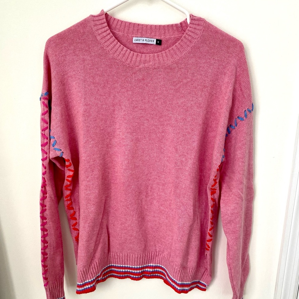 Soft pink Zaket & Plover sweater with lace detailing